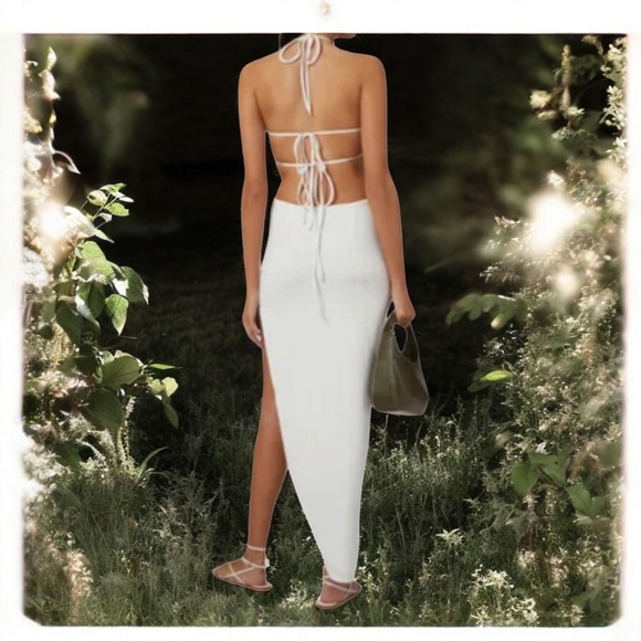 Rumer the Label Willow Cut Out Maxi Dress in Gold Sleeveless Halter Sheath - Picture 14 of 14